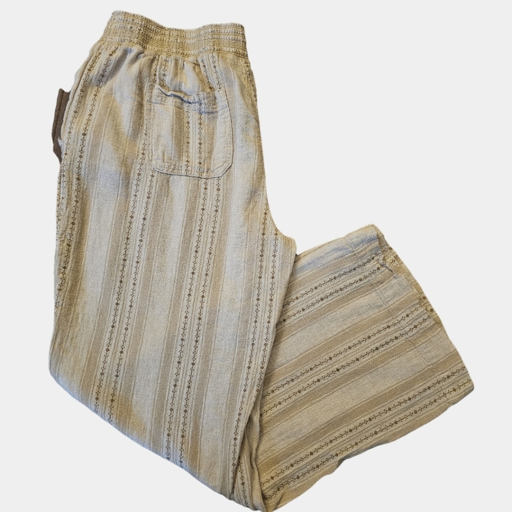 Briggs Elastic Waist Tan Stripe Pull-On Linen Blend Wide Leg Palazzo Pants Sz L - Picture 4 of 13